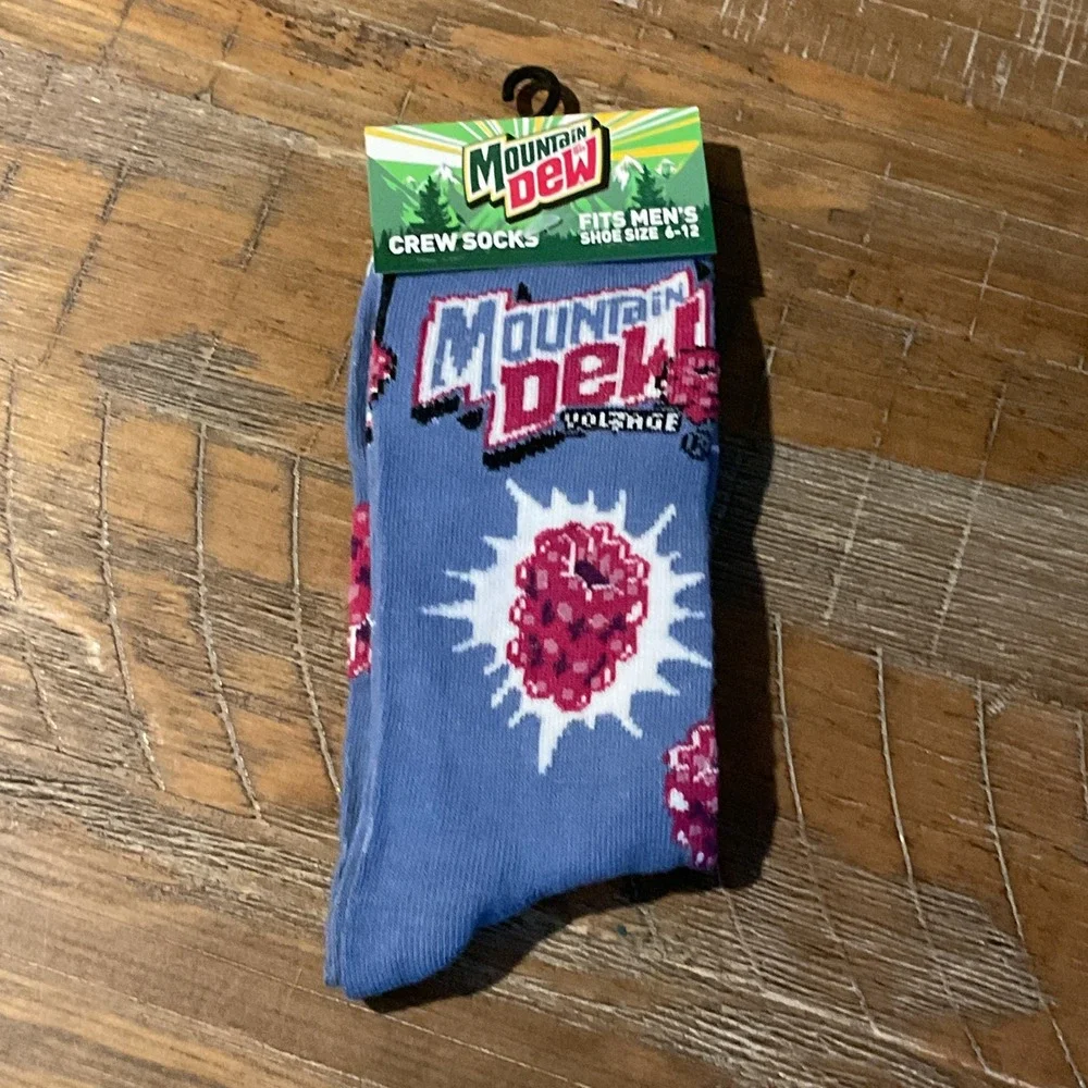 NEW Mountain Dew Voltage Mens Crew Socks 2 Pair Bundle Blue White Shoe Size 6-12